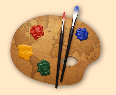 Painter's Pallett with a world map on it